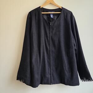 Denim & Co Black Faux Suede‎ Fringe Cuff Jacket Southwestern Equestrian 3XL